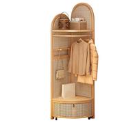 Perchero esquinero de Madera, Resistente y fácil de Usar, Ideal para el Pasillo Colgar Abrigos, Sombreros y Bolsos en el hogar u Oficina. Color Madera (Cesta de ratán sintétic