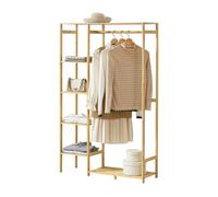 [en.casa] Armario para Ropa Clóset con 4 Estantes Laterales para Zapatos Bolsos y 1 Barra de Colgar Perchero Burro de Bambú Práctico 145 x 90 x 30 cm Natural