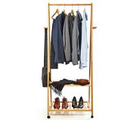 Perchero Guardarropa 4 ruedas 2 estantes 60x162x42,5 cm 100 % de bambú Blumfeldt