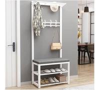Perchero independiente 4 en 1 con banco de zapatos y 12 ganchos, eficiente para entrada o sala de estar, diseño de ahorro de espacio, solución de almacenamiento elegante