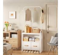 Perchero independiente con cajón para el polvo, ganchos de doble cara, versátil almacenamiento para entrada, dormitorio, sala de estar, elegante armario para ropa y sombreros