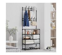 Perchero independiente con diseño de metal 3 en 1 con 8 ganchos dobles y almacenamiento de acero de 5 niveles, fácil montaje, elegante, color negro, perfecto para entrada (tamaño: 80 cm)