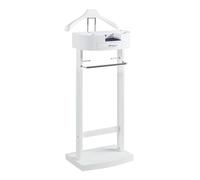 Perchero independiente de madera con perchas, barra para pantalones, cajón, bandeja y estante para zapatos, perfecto para la oficina, sala de estar y organización de dormitorio