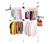 Perchero Independiente, Perchero de Ropa Telescópico, Carril de Ropa de Hierro Resistente, Extensible con 2 Ganchos, Bastidor de Ropa Altura Ajustable, Altura Ajustable 281-329 cm, Nuevo