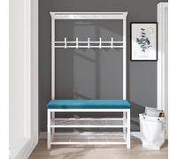 Perchero industrial con banco de almacenamiento de zapatos, árbol de pasillo independiente para entrada, apartamento pequeño, 6 ganchos, elegante nizer para abrigos y zapatos
