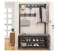 Perchero industrial con banco de zapatos y almohadilla antideslizante para el pie, árbol de pasillo para dormitorio, pasillo, sala de estar, carga máxima de 150 kg, color negro (80 x 33 x 170 cm)