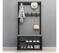 Perchero industrial con banco, estante para zapatos de 2 niveles y 10 ganchos para entrada, árbol de pasillo independiente para almacenamiento, capacidad para 6-8 pares de zapatos, perfecto para