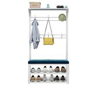 Perchero industrial con estante para zapatos y banco, árbol de pasillo independiente con 8 ganchos, ahorra espacio para pasillos estrechos y dormitorios, elegante solución de almacenamiento para