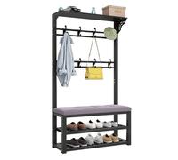 Perchero industrial de metal 4 en 1 con almacenamiento de zapatos, banco de entrada independiente y estante superior, ganchos resistentes para hogar y dormitorio