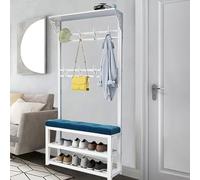 Perchero industrial de metal 4 en 1 con banco de zapatos 9/11 ganchos de entrada, ganchos extraíbles y estante, perfecto para almacenamiento en el pasillo y soluciones de ahorro de espacio