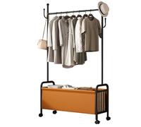 Perchero industrial de metal con ganchos y cesta de almacenamiento, de acero inoxidable, soporte resistente para dormitorio y pasillo (60/80/100 cm x 33 cm x 171 cm)