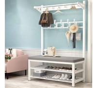 Perchero industrial para almacenamiento de zapatos con estante de entrada para espacios pequeños, soporte grande para sombreros y percha en estilo tubular y solución elegante