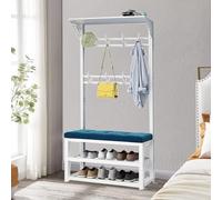 Perchero industrial para entrada con almacenamiento de zapatos, estante de pie 4 en 1 y ganchos, fácil montaje para el hogar organizado