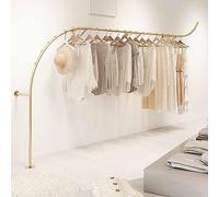 Perchero Industrial para Ropa Dorado, Perchero De Exhibición De Ropa Montado En La Pared De Metal, Percheros Comerciales Moden para Centro Comercial, Tienda Boutique,Length 350cm