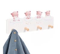 Relaxdays Perchero Infantil, 4 Ganchos, Pared, Osito | MDF, pino, incluye material de fijación, habitación infantil, cuarto de bebé, pasillo, perchero de pared