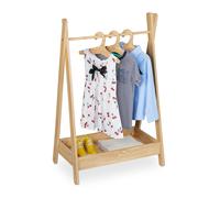 Relaxdays Perchero Infantil, Burro Ropa Niños, 98,5 x 62 x 40 cm, 3 Perchas, con Barra y Estante Zapatero, Natural