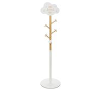 Perchero Infantil de Madera, 5 ganchos, con decoración de Nube, en Blanco, D.35 x H.135,5 cm