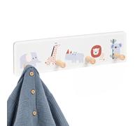 Relaxdays Perchero, 4 Ganchos, Elefante, Jirafa, hipopótamo, león, Koala | MDF, pino, incluye tornillería, habitación infantil, cuarto de bebé, pasillo, perchero de pared