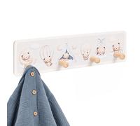 Perchero infantil de pared, barra con 4 ganchos, para abrigos y mochilas