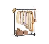 SONGMICS HOME Perchero, Perchero Metálico con Ruedas, 1 Barra para Colgar, Ganchos para Cerillas, Negro Tinta HSR170B01