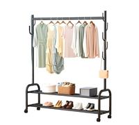 Perchero Metálico con Ruedas, Burro de Ropa con Estantes, Tendedero Balcon Exterior, Barra Para Vestidos Largos, Estructura de Tubo de Acero, Colgador para Dormitorio ( Capa Doble Negro 120cm )