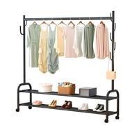 Perchero Metálico con Ruedas, Burro de Ropa con Estantes, Tendedero Balcon Exterior, Barra Para Vestidos Largos, Estructura de Tubo de Acero, Colgador para Dormitorio ( Capa Doble Negro 150cm )