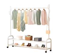 Perchero Metálico con Ruedas, Burro de Ropa con Estantes, Tendedero Balcon Exterior, Barra Para Vestidos Largos, Estructura de Tubo de Acero, Colgador para Dormitorio ( Capa Doble Blanco 150cm )