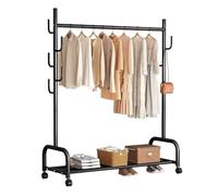 Perchero Metálico con Ruedas, Burro de Ropa con Estantes, Tendedero Balcon Exterior, Barra Para Vestidos Largos, Estructura de Tubo de Acero, Colgador para Dormitorio ( Capa Simple Negro 120cm )