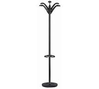 Perchero metalico unilux flora pie 6 colgadores con paraguero y bandeja goteo negro 177 x 38 cm