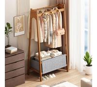 Perchero moderno de bambú natural, elegante perchero de pie con ganchos y estante de cesta de almacenamiento para pasillo, entrada, dormitorio, baño, oficina