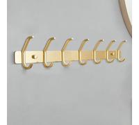 Perchero montado en la pared con 7 ganchos de metal dobles impermeables y ganchos para entrada, cocina, baño, dormitorio, elegante acabado dorado