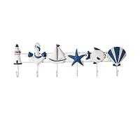 Perchero montado en la pared estilo mediterráneo decoración de madera gancho concha estrella de mar decoración náutica colgante de madera marina signo de playa placas de marca perchero árbol (color: 1