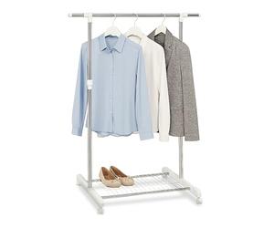 Perchero móvil Relaxdays, Perchero con Estante, Altura Ajustable 97-165 cm, Anchura 92-160 cm, Plata/Blanco
