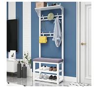 Perchero multifuncional blanco con banco de zapatos de 100 cm, colgador de ropa independiente y almacenamiento de zapatos para decoración de entrada del hogar