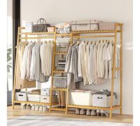 Perchero multifuncional de bambú con diseño de burro, elegante armario abierto de madera para ropa, zapatos, bolsas y cestas, perfecto para almacenamiento de dormitorio y sala de estar