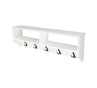 [en.casa] Perchero Mural Mueble de Entrada con 5 Ganchos Triples y 2 Compartimientos para Recibidor Aglomerado/Plástico 120 x 22 x 37 cm - Blanco