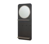 [en.casa] Perchero Panel Helsinge con Espejo Perchero de Pared con 4 Ganchos y 2 Estantes para Entrada Pasillo Oficina Aglomerado Metal 140x60x16 cm - Negro Mate