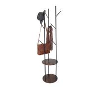 Perchero Relaxdays, 8 Ganchos, 2 estantes, H x P: 175 x 40 cm, Perchero, Hierro y MDF, Negro/marrón Oscuro