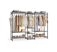 SONGMICS Perchero, Armario Abierto, Guardarropa con 10 Estantes, 3 Barras para Perchas, 4 Ganchos en S, Metal, para Dormitorio, Salón o Recibidor, Negro LGR011BZ01