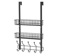 Perchero para puerta con 10 ganchos y 2 cestas, gancho de puerta para colgar abrigos, soporte de almacenamiento estantería, ducha para colgar para cuarto de baño, dormitorio, cocina, color negro