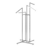 Perchero para ropa - Estante de 4 vías cromado resistente, brazos ajustables, tubo cuadrado, perfecto para exhibición de ropa con 2 brazos rectos y 2 brazos inclinados, ocupa solo 32 pulgadas de espacio en el piso