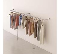 Perchero para Ropa, Soporte para exhibición de Ropa de tubería Industrial en Forma de T Plateado montado en la Pared, Organizador de Armario Resistente y Barra para Colgar Toallas