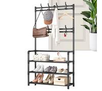 Perchero para ropa y zapatos, perchero de entrada con ganchos, organizador de almacenamiento de pie, estante multifunción para ropa de pasillo, soporte para zapatos de dormitorio, torre de