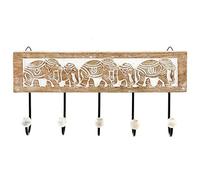 Perchero Pared 5 Colgador Madera Tallada Elefante 38x18 cm