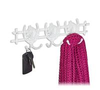 Relaxdays Perchero Pared Diseño Caballos, Hierro Fundido, 11 x 36,5 x 3,5 cm, 6 Ganchos, Colgador Llaves Pared, Blanco