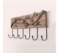 Perchero Pared, Montado en la Pared Retro Gancho Madera Maciza Grabado Hierro Forjado La Flor Planta Decoracion 6 Ganchos Colorido Estilo campestre Rústico Almacenamiento Percha Estante