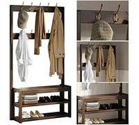 Perchero, Perchero De Madera con 10 Ganchos Desmontables Y Zapatero con Asiento De Recibidor, Fácil Montaje 100X30X170Cm(Marrón Vintage-120X30X170Cm)