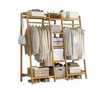 Perchero portátil, perchero de bambú, perchero multifuncional, perchero de suelo, porta ropa de dormitorio, con 2 estantes, fácil de montar 130 x 40 x 140 cm