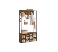 Perchero Recibidor con Banco Zapatero Marrón Rústico y Negro Tinta