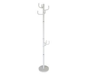 Perchero Relaxdays de pie de Hierro con 8 Ganchos, para Chaquetas, Abrigos y Sombreros, 176 x 30 x 30 cm, Blanco